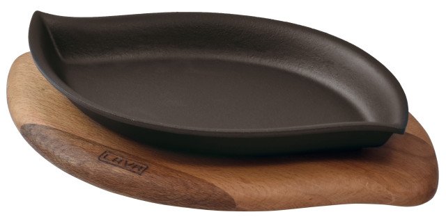 PADERNO WORLD CUISINE - Piatto servire cm 15x26 ghisa smaltata con tagliere  legno Lava 44220S15 - VEMO